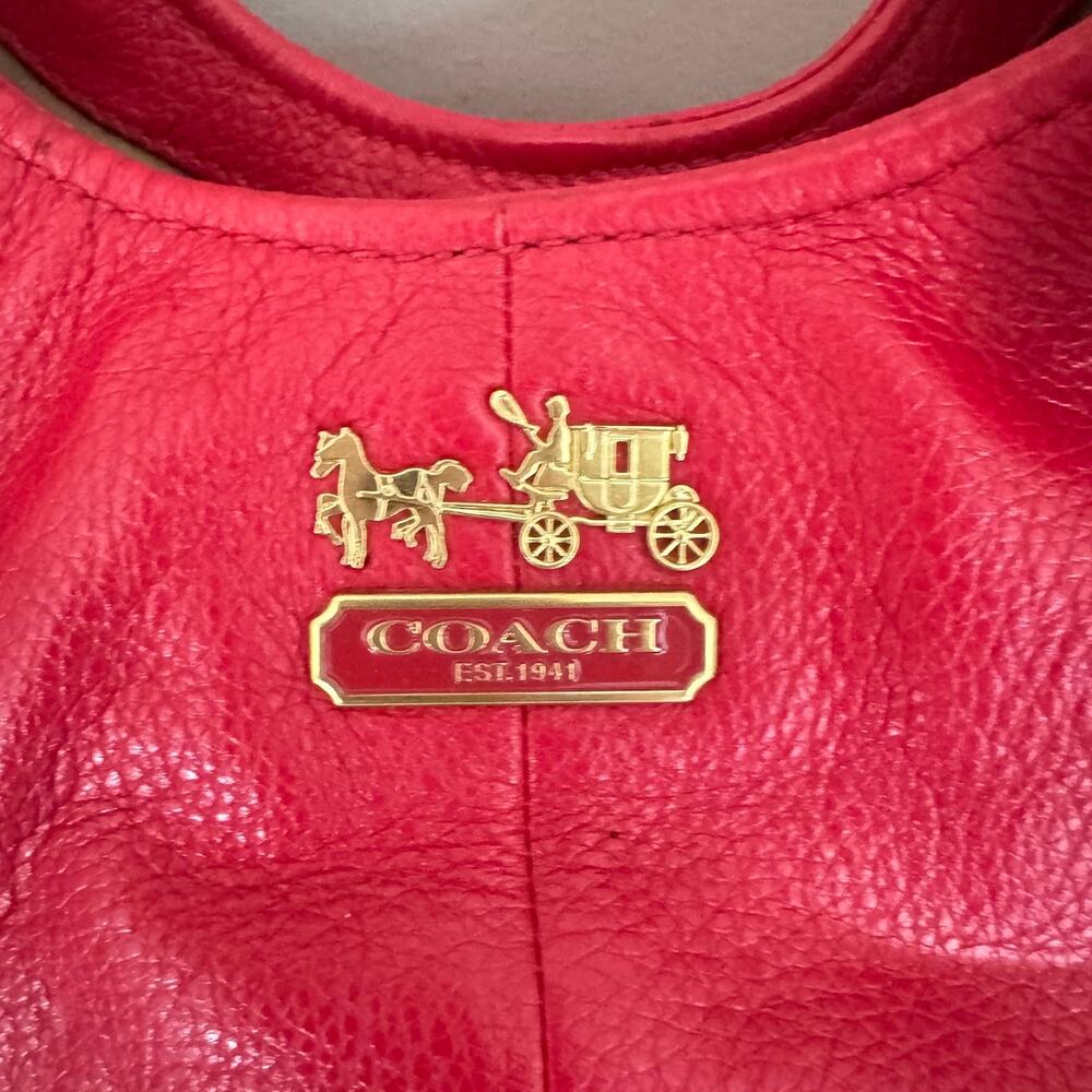 Coach Madison Maggie Red Pebbled Leather Shoulder Bag Large Hobo Purse 16503 - Picture 6 of 13